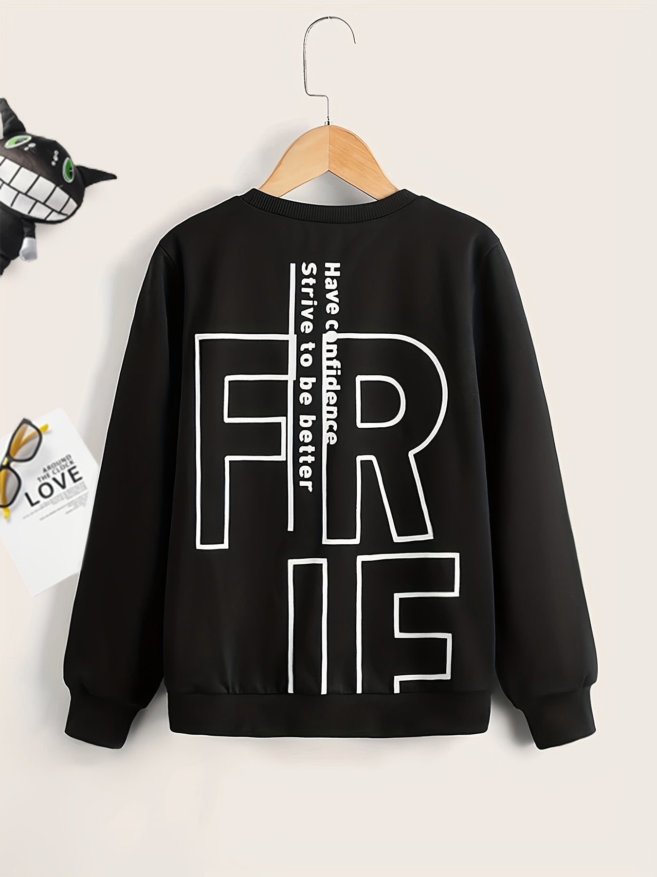 Boys Letter Print Casual Sweatshirt Long Sleeve Crew Neck Tops