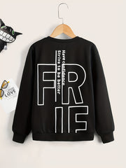 Boys Letter Print Casual Sweatshirt Long Sleeve Crew Neck Tops