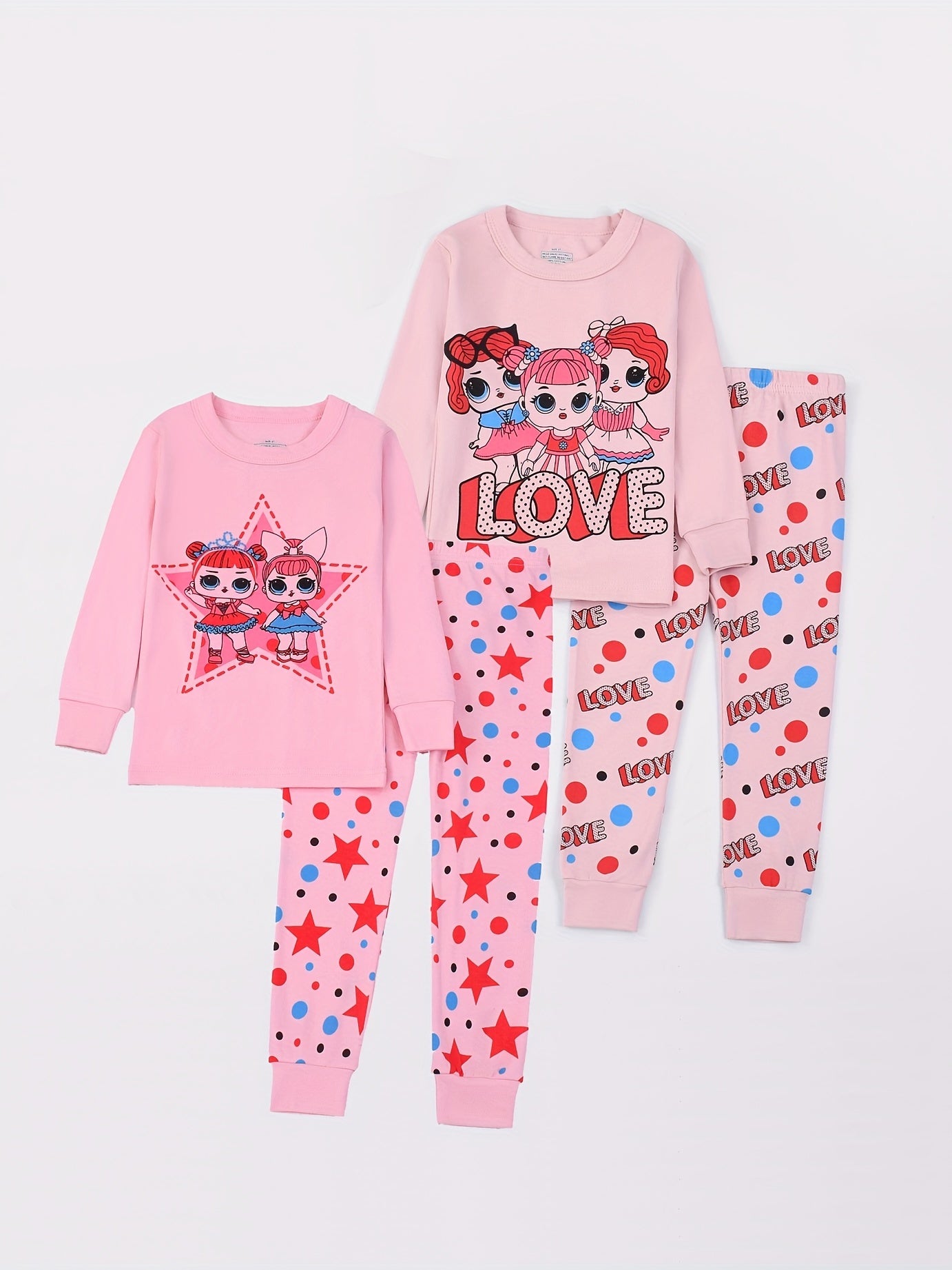 Star Girls Graphic Long Sleeve Pajama Set Soft and Cozy Sleepwear