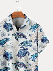 Hawaiian Style Turtle Print Men's Short Sleeve Shirt
