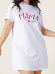 Letter & Heart Print Lounge Dress Round Neck Tee Nightdress