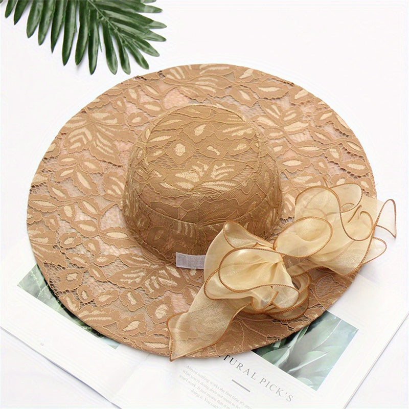 Mesh Flower Lace Sun Hat Solid Bucket Hat