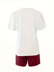 Letter & Number Print Tee & Biker Shorts Set