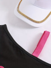 Girls 2pcs One Shoulder Short Sleeve Top & Short Sets Summer Clothes