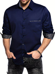 Paisley Print Collar Men's Casual Button Up Long Sleeve Shirt