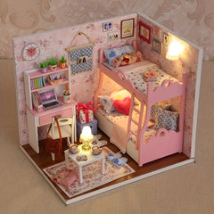 DIY Pink Bedroom Model House Kit with Furniture Set - Creative Gift