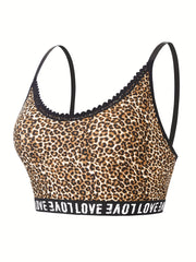 Casual Bra Women's Leopard Print Letter Tape Floral Trim Bra
