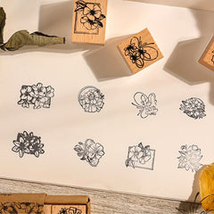 8pcs Vintage Flowers Wooden Rubber Stamps Set - Craft Scrapbook Card Making DIY