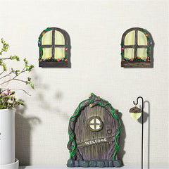 4pcs Fairy Welcome Door and Window Lamps Set Resin Fairy and Gnome House