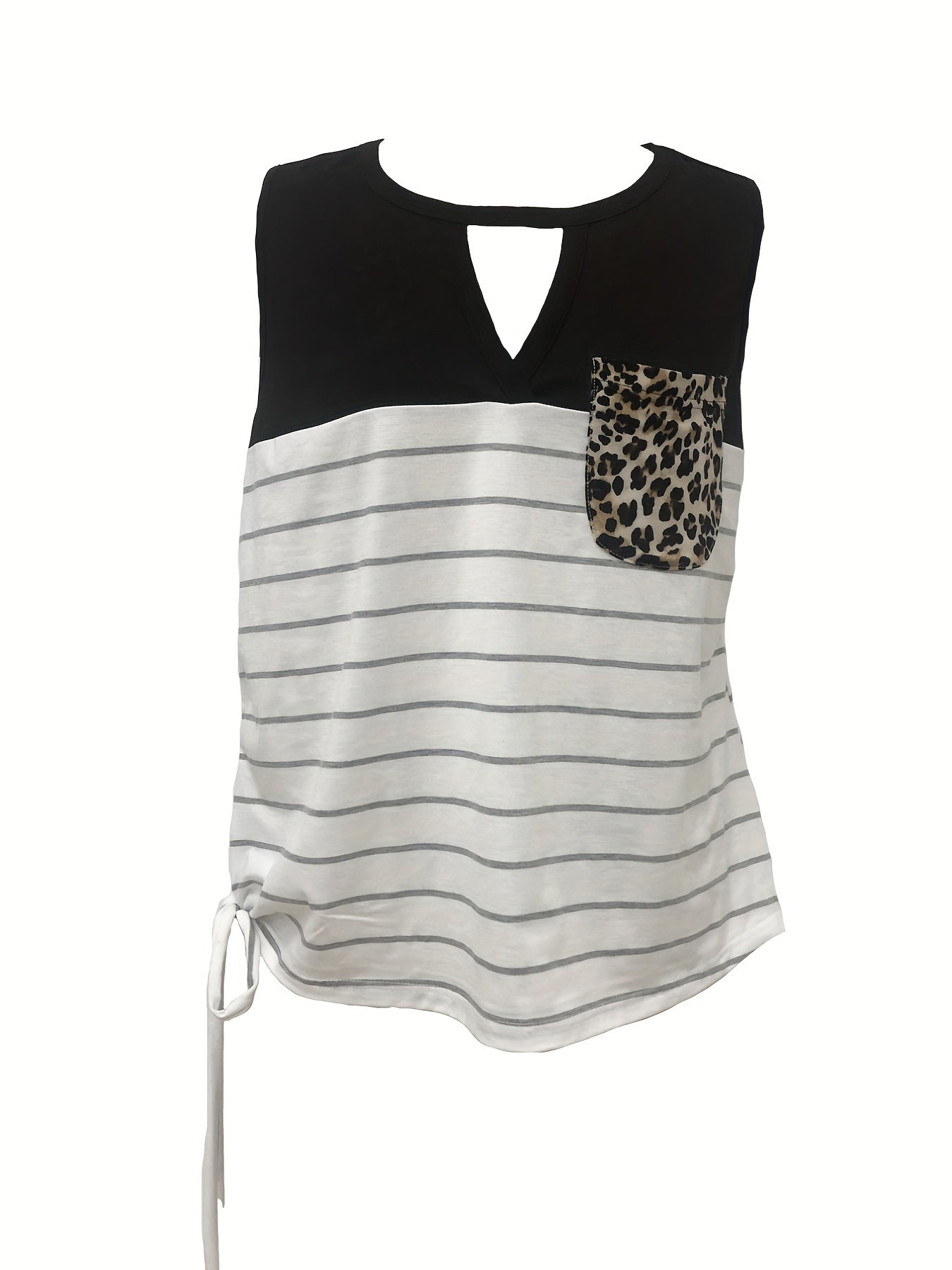 Plus Size Colorblock Stripe & Leopard Print V Neck Tank