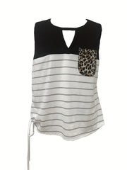 Plus Size Colorblock Stripe & Leopard Print V Neck Tank