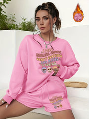 Women's Letter & Graphic Print 2pcs Set Sweatshirt & Shorts Outfit