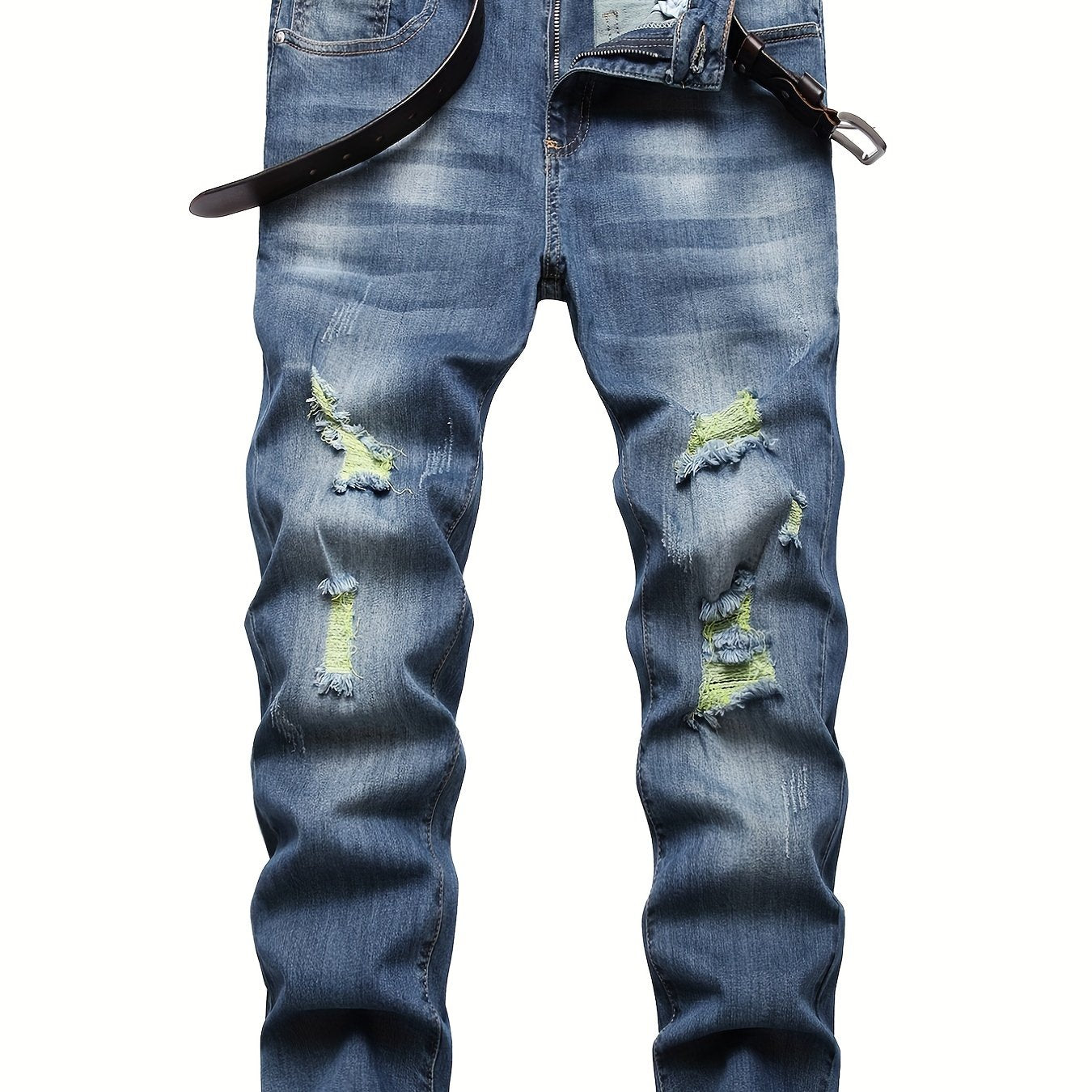 Mens Slim Fit Ripped Jeans Street Style Stretch Denim Pants