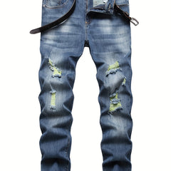 Mens Slim Fit Ripped Jeans Street Style Stretch Denim Pants