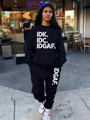 Letter Print Casual Two Piece Set Crew Neck Long Sleeve Tops & Jogger Pants