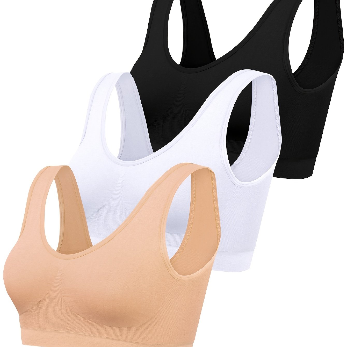 3pcs Solid Tank Tops Wide Straps Sports Top Women's Lingerie