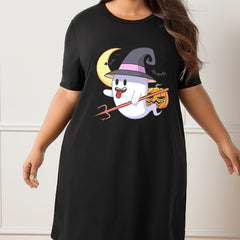 Halloween Lounge Dress Women's Ghost & Pumpkin Print Nightdress