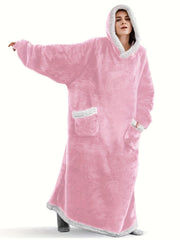 Women's Plus Size Long Fleece Hoodie Robe with Pockets