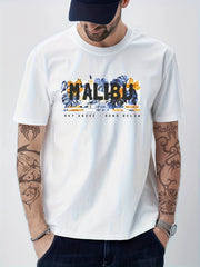Solid Cotton Tropical Pattern Print Men's Graphic Crew Neck T shirt
