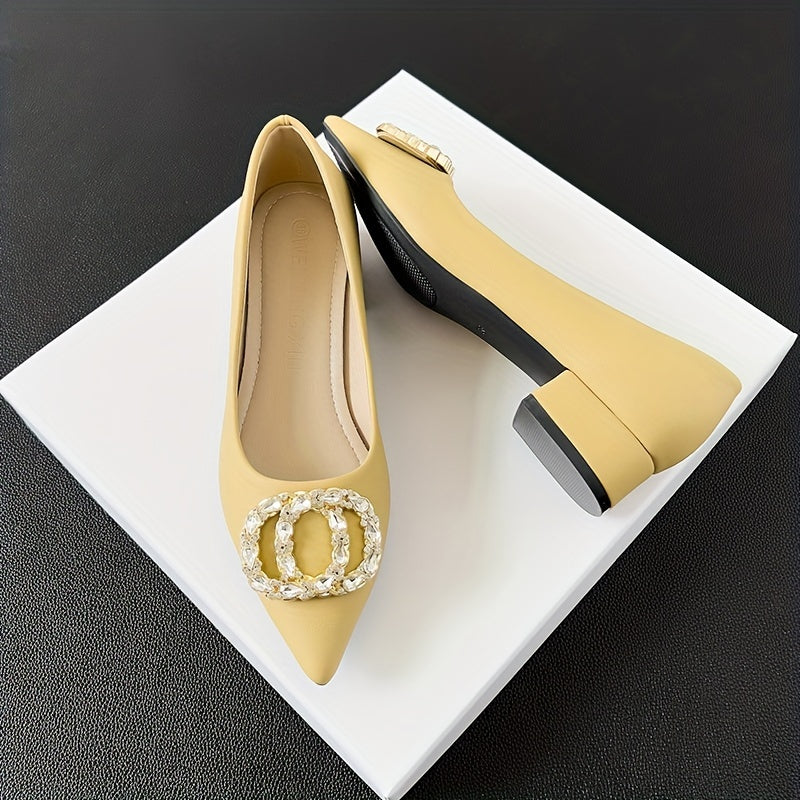 Women's Rhinestone Decor Slip On Chunky Heel Shoes