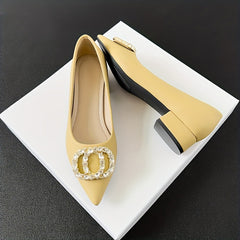 Women's Rhinestone Decor Slip On Chunky Heel Shoes