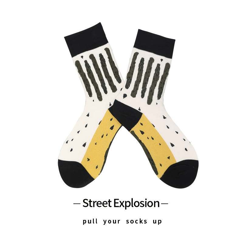 Men's Retro Striped Mid Tube Socks for Training Running Cycling