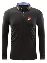 Red Pattern Men's Comfy Polo Shirt Long Sleeve Custom Fit