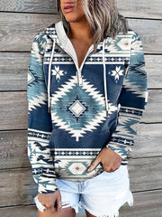 Geo Print Kangaroo Pocket Hoodie Drawstring Hoodies