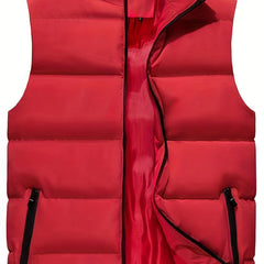 Unisex Winter Vest Men's Zipper Pockets Stand Collar Zip Up Vest