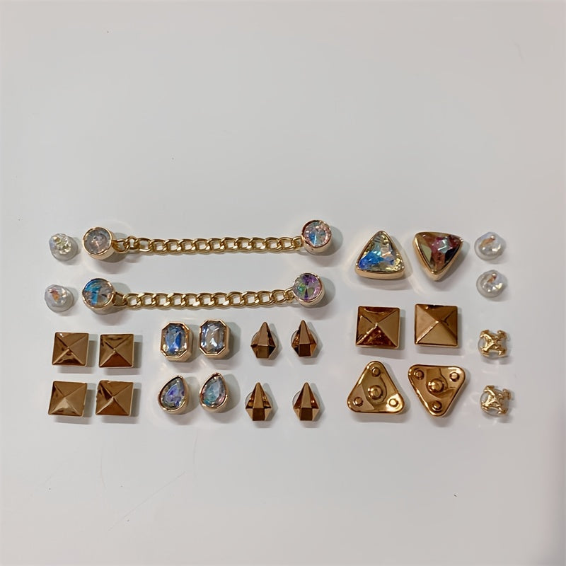 26pcs Golden Rhinestones Shoe Decorations Set Shoe Buckle Accessories