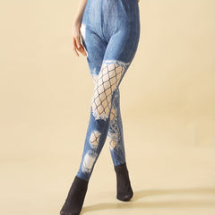 Denim Print High Waist Slim Pantyhose Women's Stockings