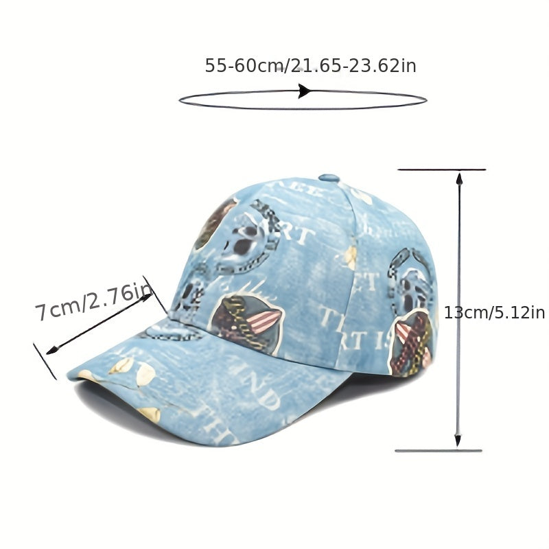 Vintage Graffiti Print Baseball Cap Unisex Denim Distressed