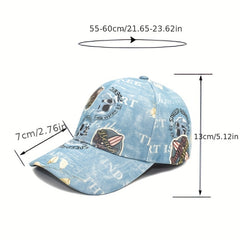 Vintage Graffiti Print Baseball Cap Unisex Denim Distressed