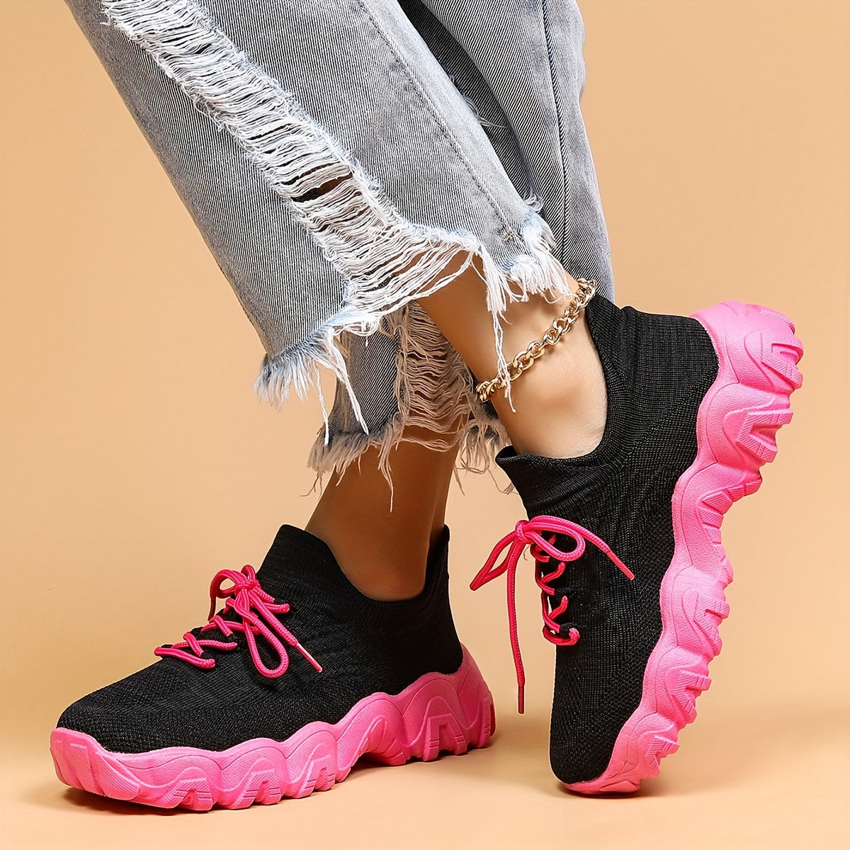 Thick Sole Shock Absorption Running Shoes Breathable Mesh Non Slip Sneakers