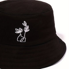 Grass Embroidery Fisherman Cap Casual Bucket Hat Unisex Lightweight Basin Hats