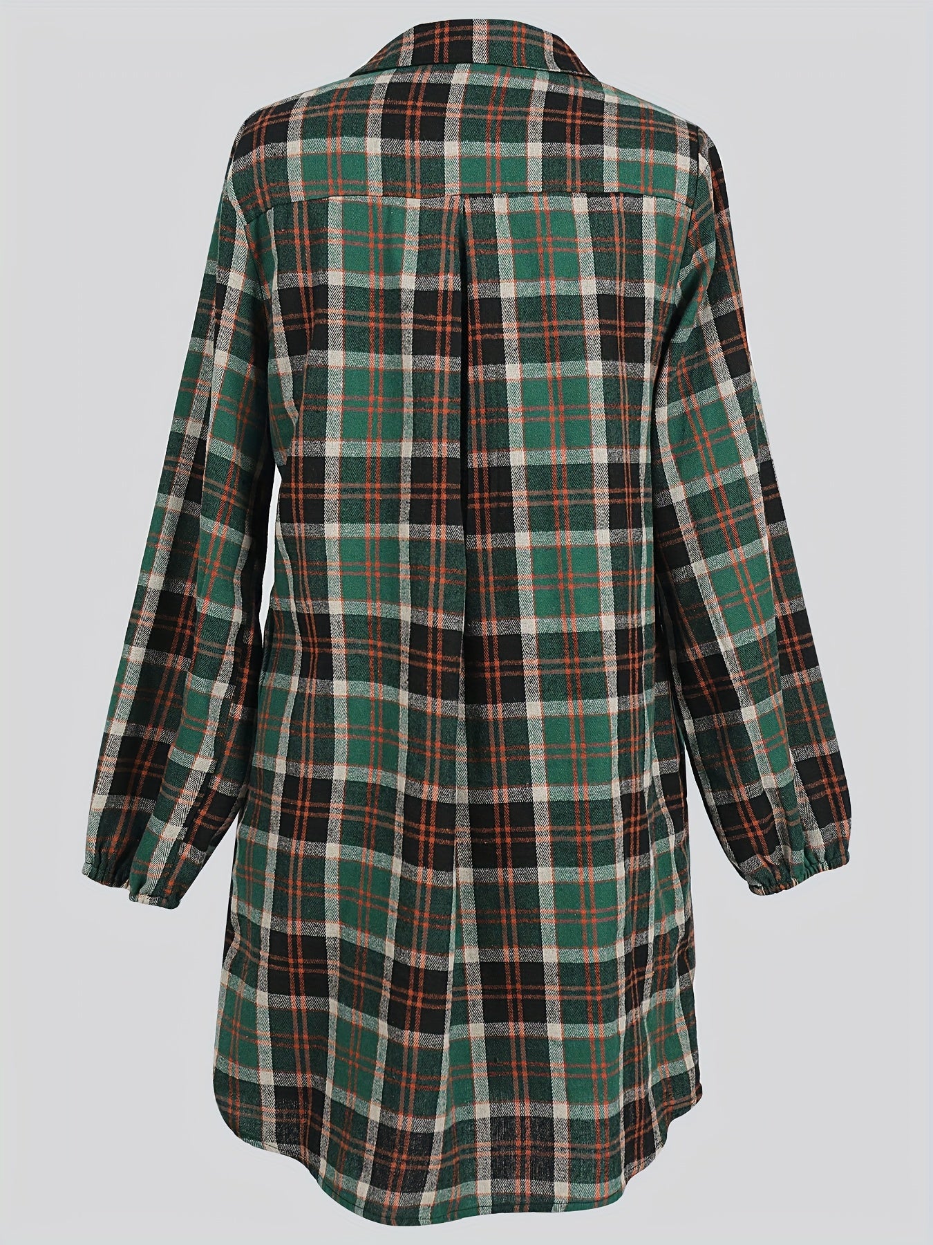 Plaid Print Shirt Dress Vintage Button Front Long Sleeve Dress Women's Clothing