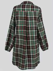 Plaid Print Shirt Dress Vintage Button Front Long Sleeve Dress Women's Clothing