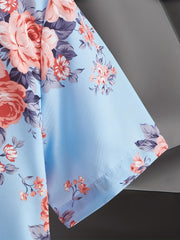 Men's Floral Print Short Sleeve Button Up Shirt