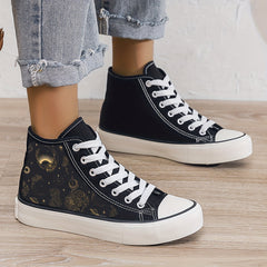 Mysterious Star Print Plush Lined Thermal Chunky Canvas Sneakers