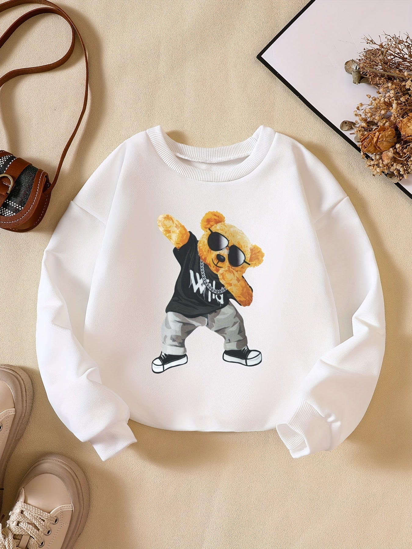 Boys Sweatshirt Crew Neck Long Sleeve Pullover Top Toy Bear Print