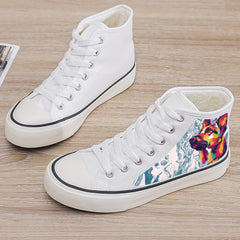Plush Lined Thermal Wolf Print Canvas Sneakers