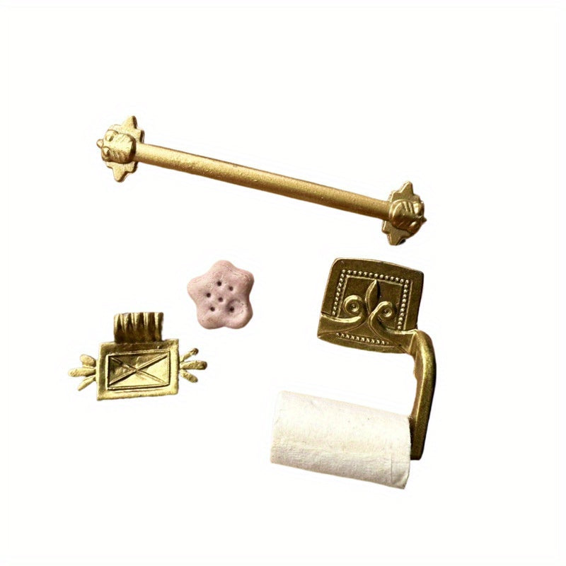 Dollhouse Bathroom Set with Towel Rack Soap Holder Toilet Paper & Sponge 4pcs