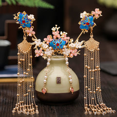 Chinese Style Pearl Flower Tassels Hairpin Headband For Women Girl