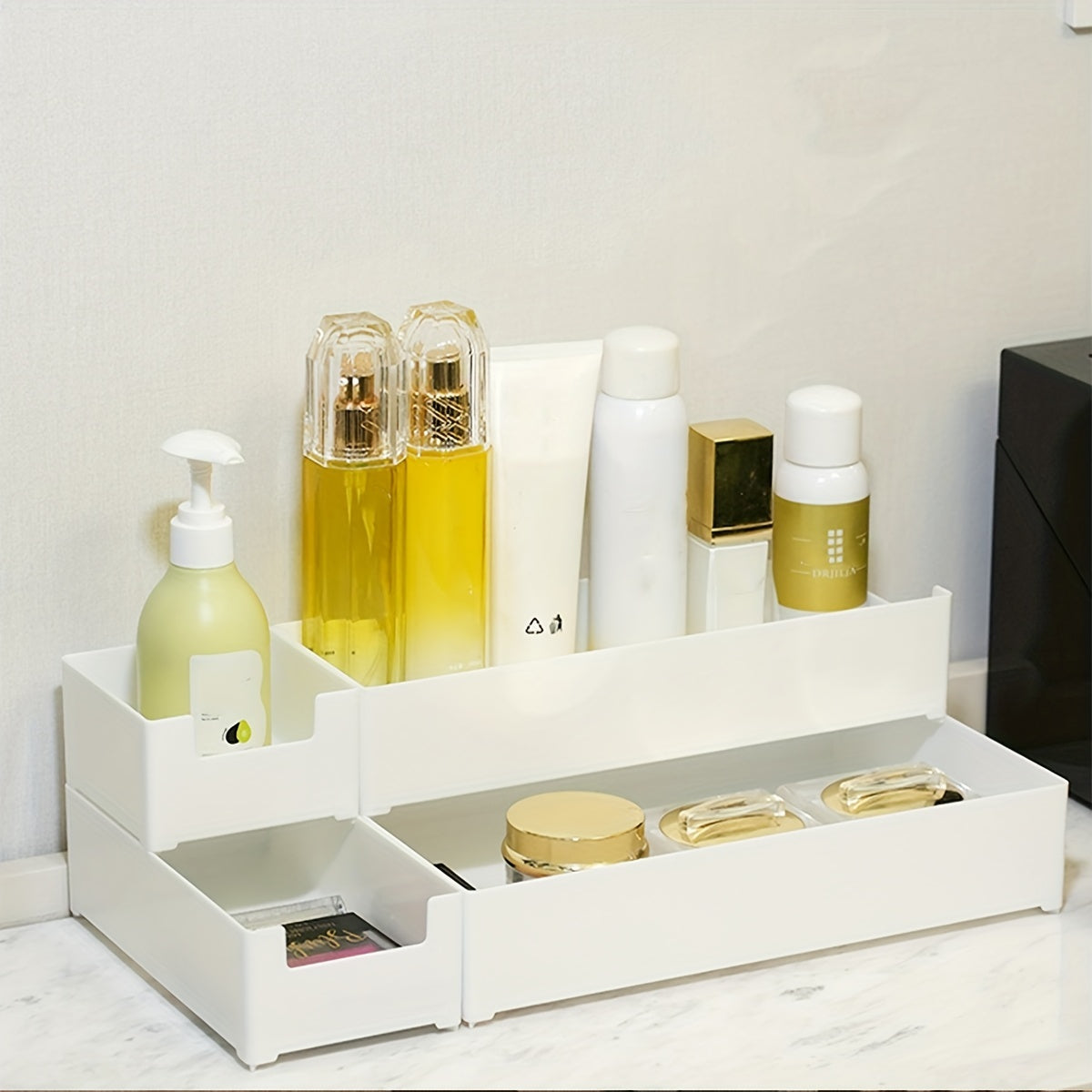 Plastic Makeup Drawer Storage Box With grids Stackable Storage Basket