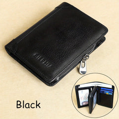 RFID Blocking Short Leather Wallet with Zipper