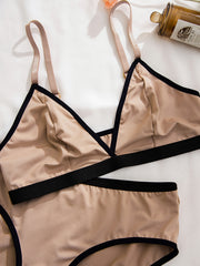 Colorblock Trim Push-Up Bra & Panties Lingerie Set