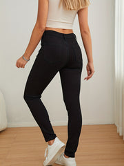 Women's Solid Skinny Jeans High Rise Slash Pocket Denim Pants