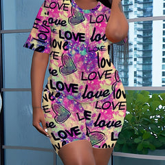 Tie Dye & Letter Print Short Sleeve Top & Shorts Set