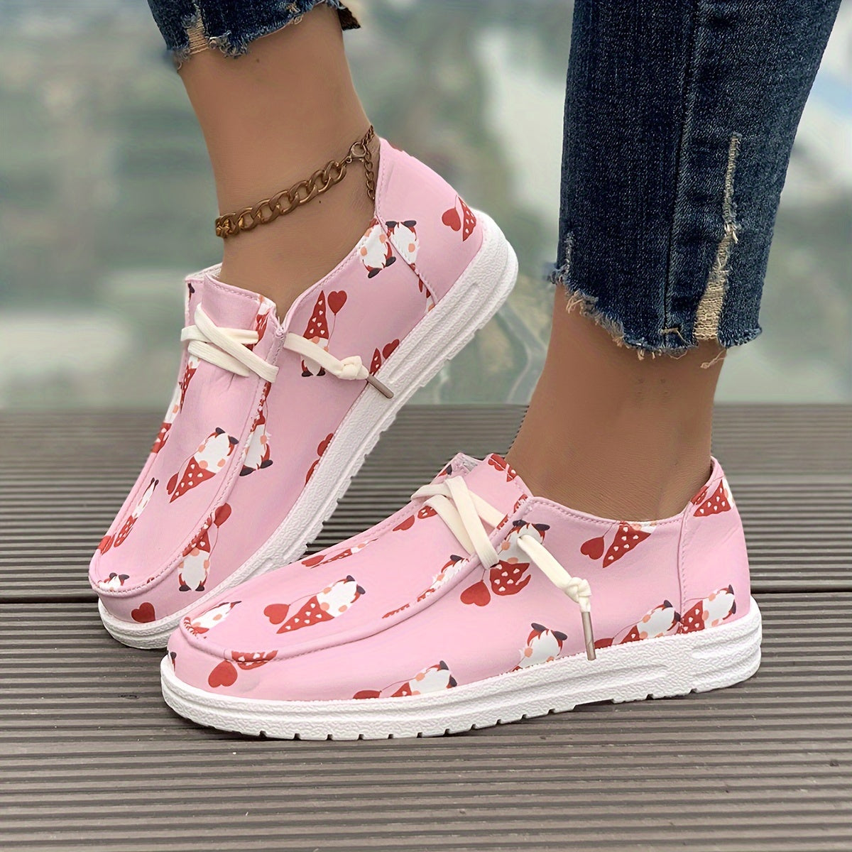 Women's Cartoon Heart & Icecream Skateboard Shoes