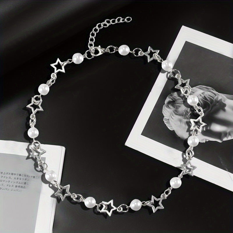 Punk Star & Beads Chain Necklace Y2K Style Jewelry Gift